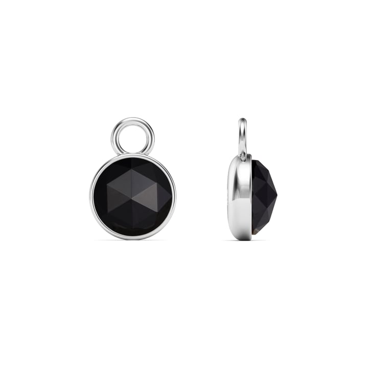 Round Rose Cut Black Onyx Mix Charms Rhodium Plated