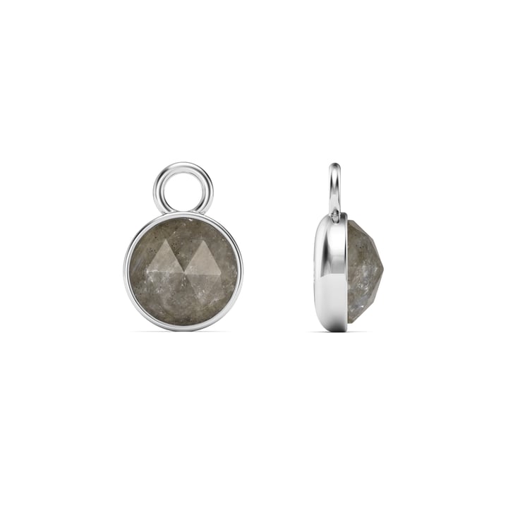 Round Rose Cut Grey Moonstone Mix Charms Rhodium Plated