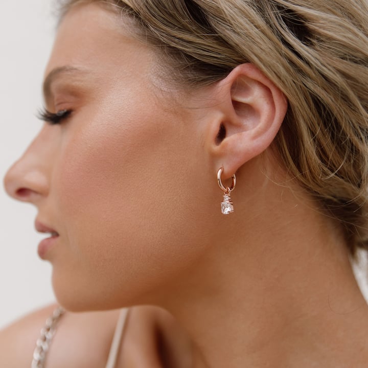 Minimal Mix Hoop Carrier Earrings in Sterling Silver Clear Rhodium Plated