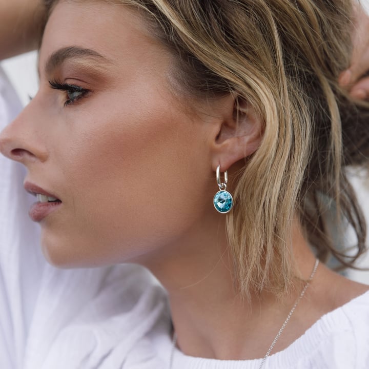 Minimal Long Mix Hoop Carrier Earrings in Sterling Silver Clear Rose Gold Plated