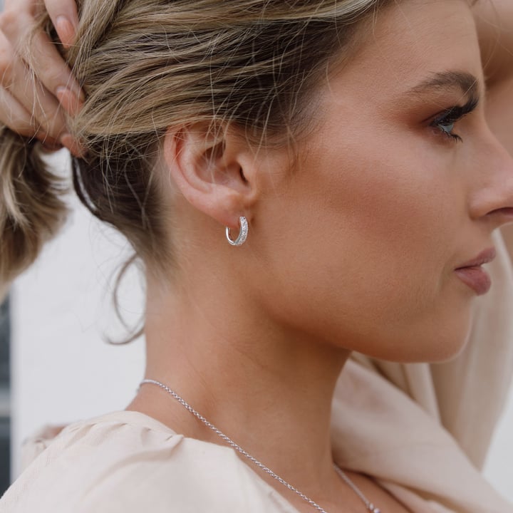 Eternity Bold Mix Hoop Carrier Earrings in Sterling Silver Clear Rose Gold Plated