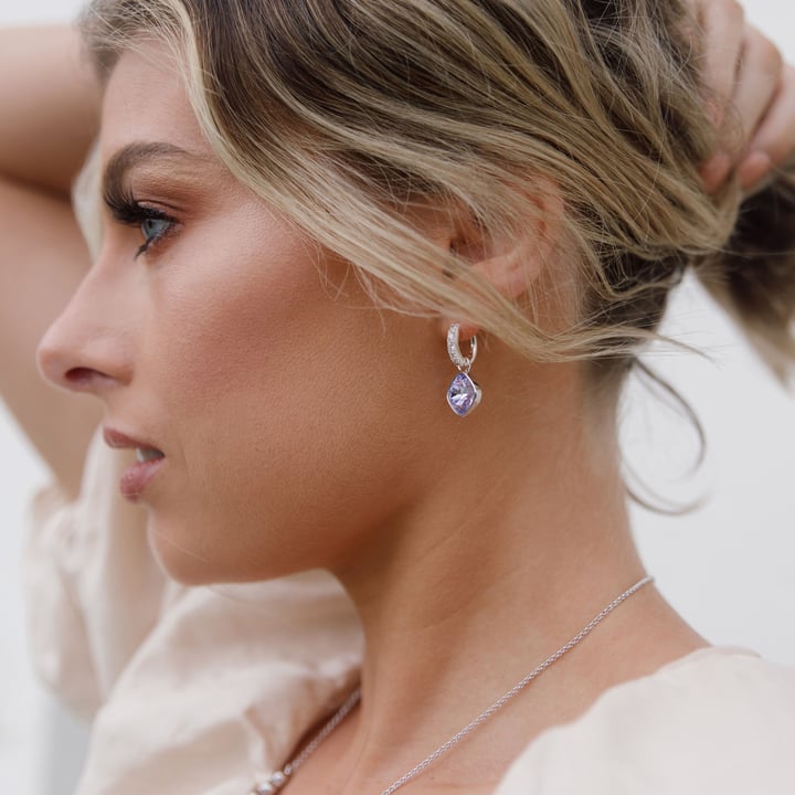 Eternity Bold Mix Hoop Carrier Earrings in Sterling Silver Clear Rose Gold Plated
