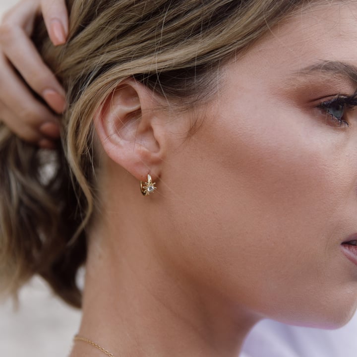 Polaris Star Mix Hoop Earrings Clear Crystals Sterling Silver Rose Gold Plated