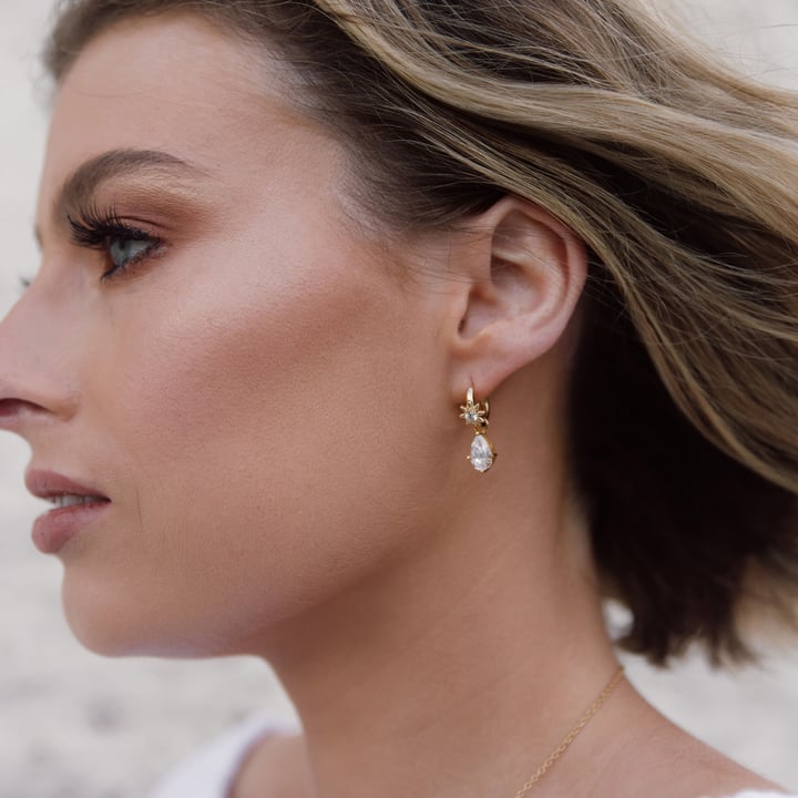 Polaris Star Mix Hoop Earrings Clear Crystals Sterling Silver Rhodium Plated