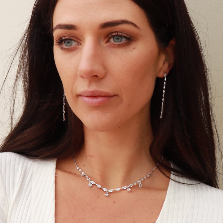 Louison Layer Necklace with Clear Cubic Zirconia Rhodium Plated