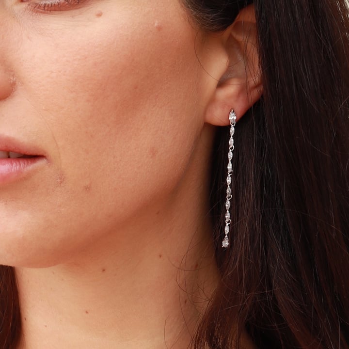 Louison Drop Earrings with Clear CZ Bridal Rhodium Plated