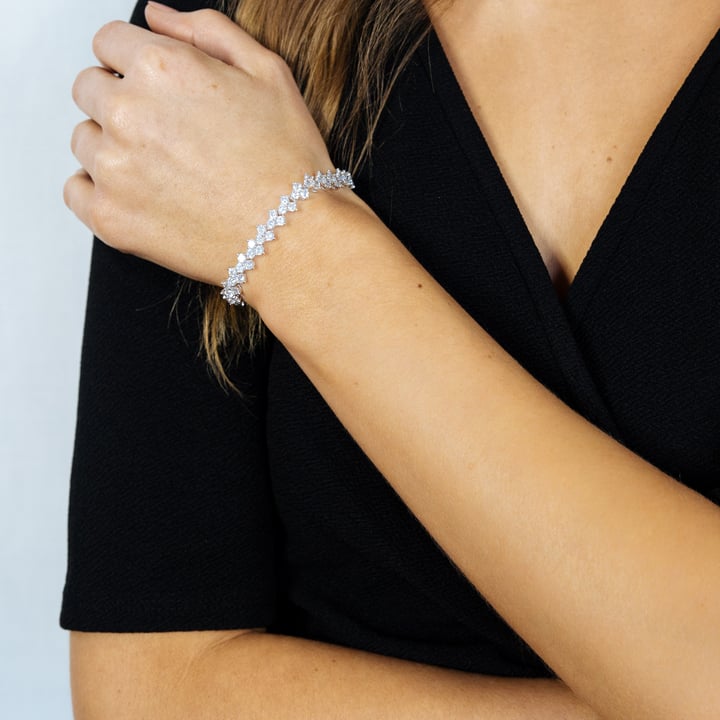 Victoria Regal Clear Cubic Zirconia Tennis Bracelet Bridal Rhodium Plated