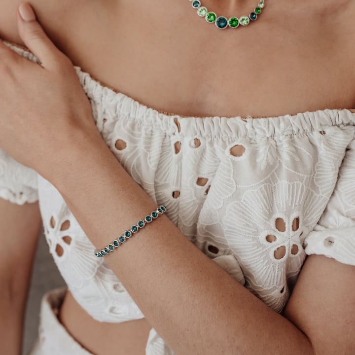 Tennis Bracelet with Emerald Swarovski Crystal Rhodium Plated