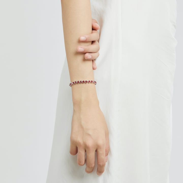 Tennis Bracelet with Scarlet Swarovski Crystal Rhodium Plated
