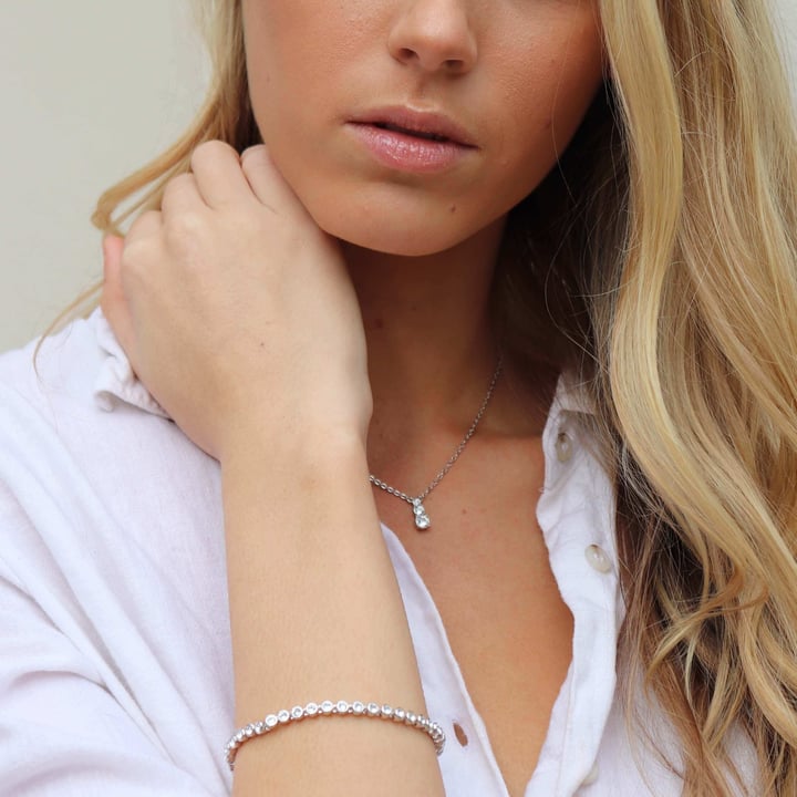 Attract Trilogy Round Pendant with Clear Austrian Crystals Rhodium Plated