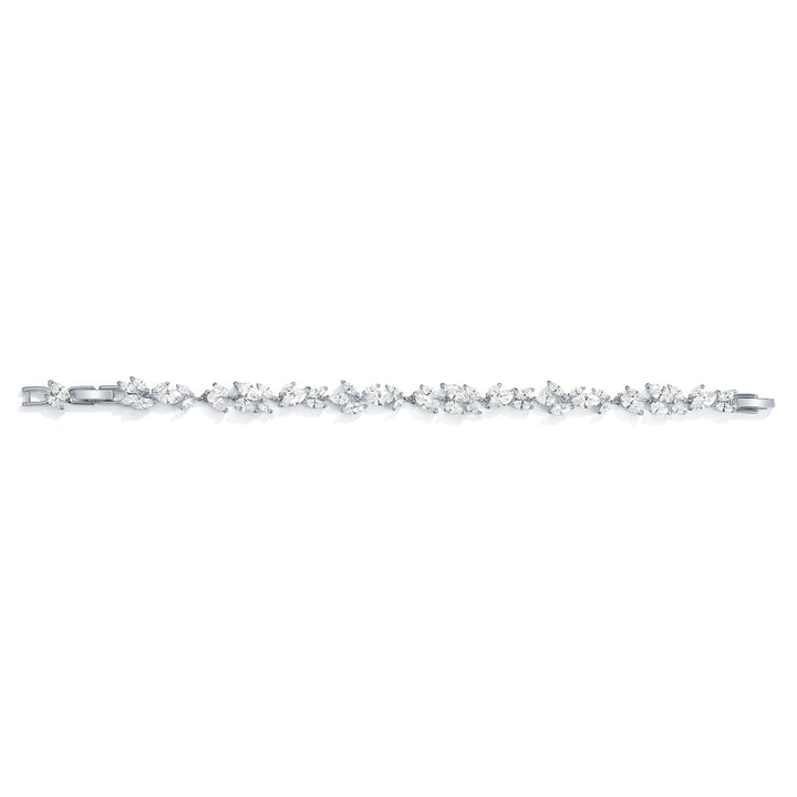 Louison Cluster Statement Bracelet with Clear Cubic Zirconia Rhodium Plated