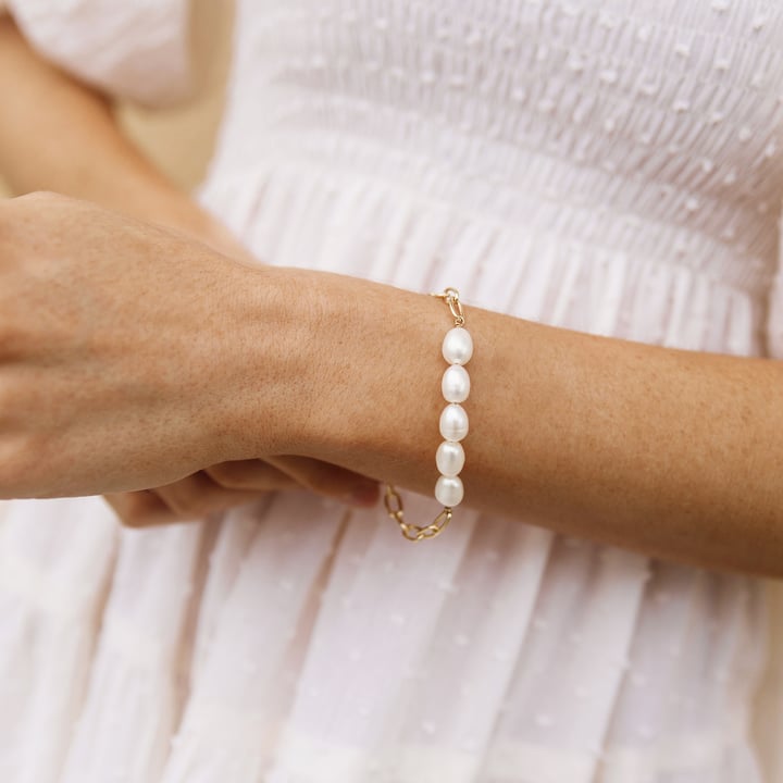 Bold Oval Freshwater Pearl Bracelet Rhodium Plated