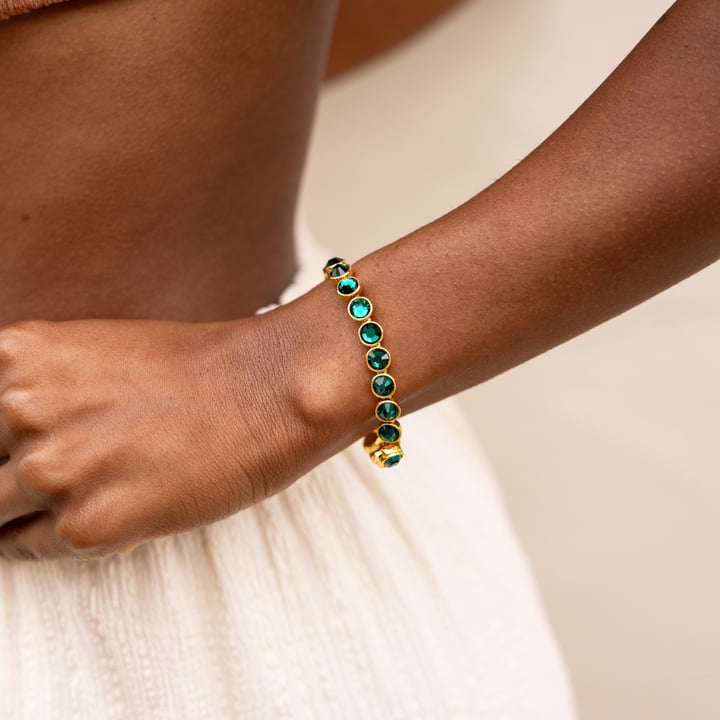 Statement Tennis Bracelet with Emerald Crystals Gold Plated