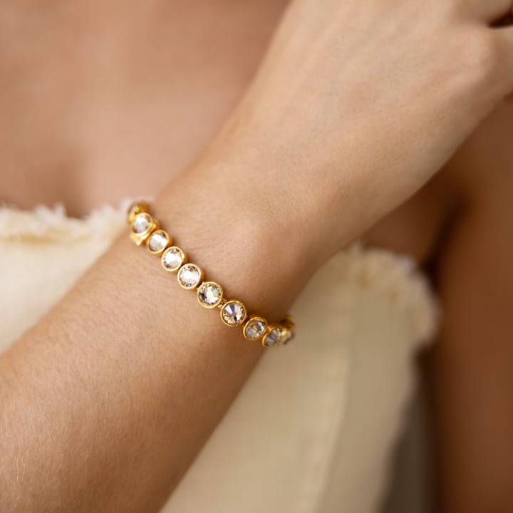 Statement Tennis Bracelet with Crystal Golden Shadow Crystals Gold Plated