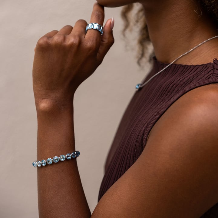 Statement Tennis Bracelet with Light Sapphire Crystals Rhodium Plated