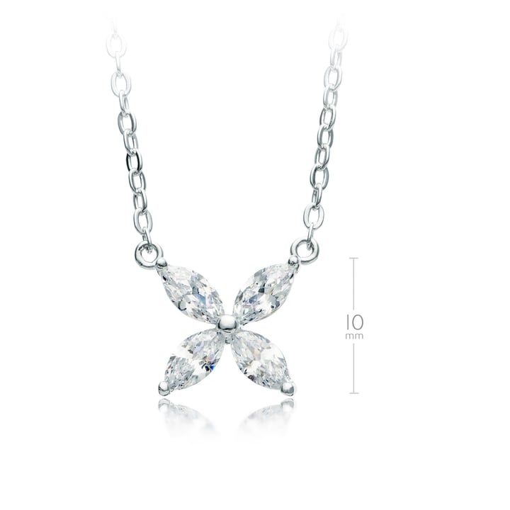 Victoria Flower Marquise CZ Pendant Necklace Bridal Rhodium Plated