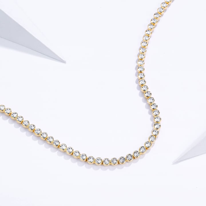Tennis Necklace with Clear Swarovski Crystals Bridal Gold Plated