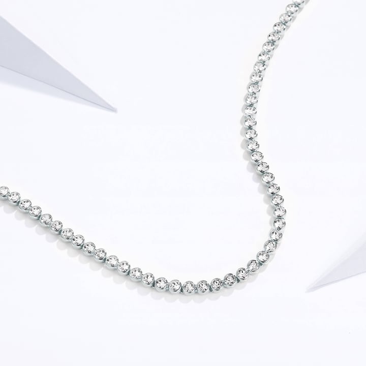 Tennis Necklace with Clear Swarovski Crystals Bridal Rhodium Plated