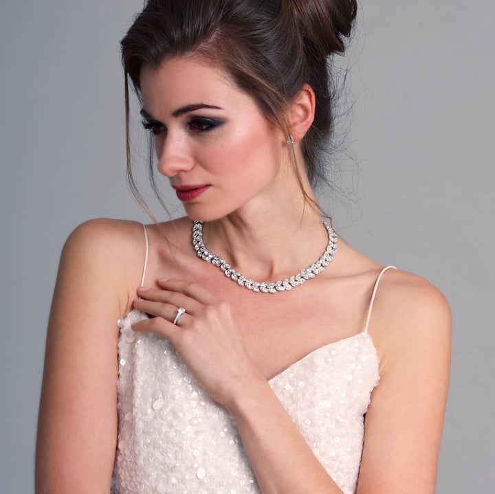 Talesia Double Statement Necklace with Clear Swarovski Crystals Rhodium Plated Bridal
