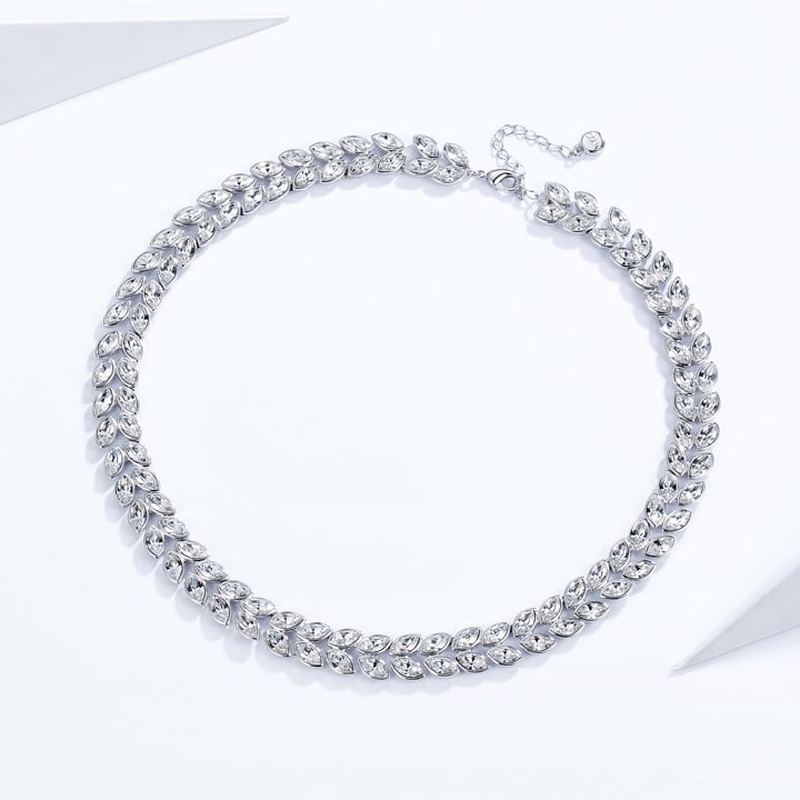Talesia Double Statement Necklace with Clear Swarovski Crystals Rhodium Plated Bridal