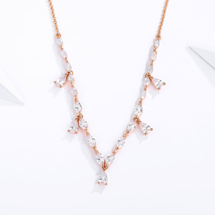 Louison Layer Necklace with Clear Cubic Zirconia Rose Gold Plated