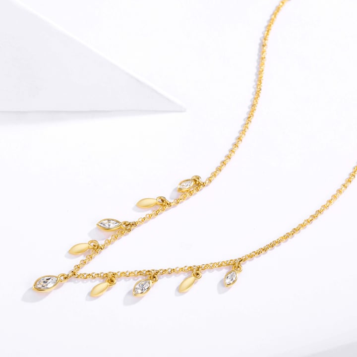 Mayfly Layer Necklace with Clear Swarovski Crystals Gold Plated