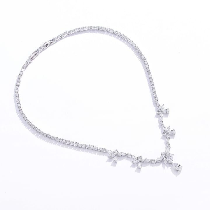 Adele Floral Statement Necklace with Clear Cubic Zirconia
