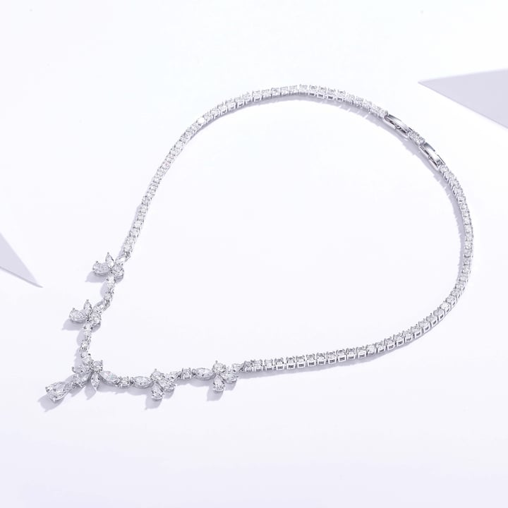 Adele Floral Statement Necklace with Clear Cubic Zirconia
