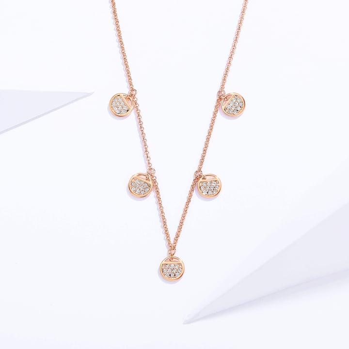 Ginger Layered Necklace with Clear Swarovski Crystals Rose Gold Plated