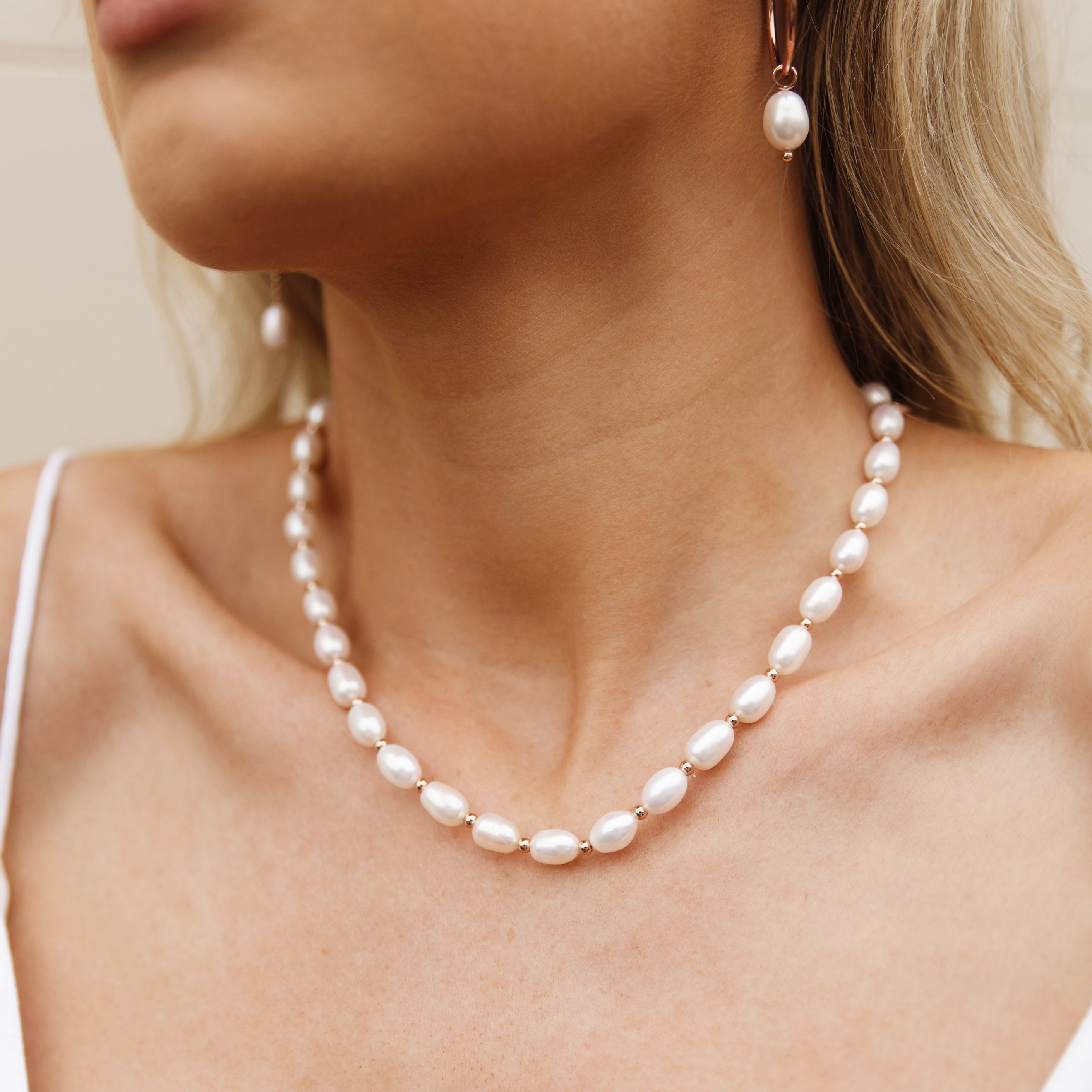 Cadence Freshwater Pearl Necklace Rose Gold Plated