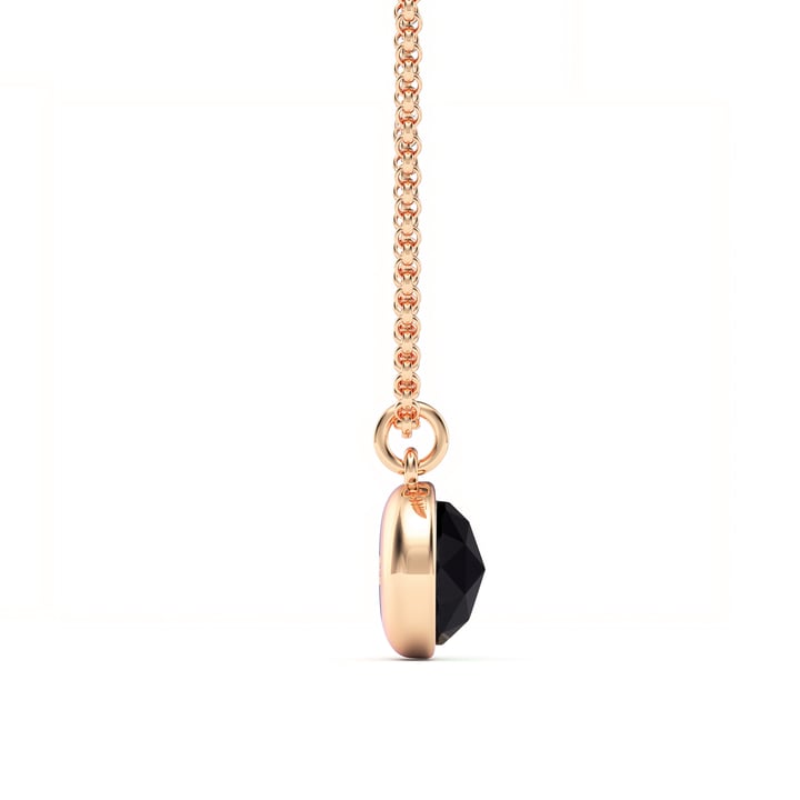 Round Rose Cut Black Onyx Pendant Rose Gold Plated