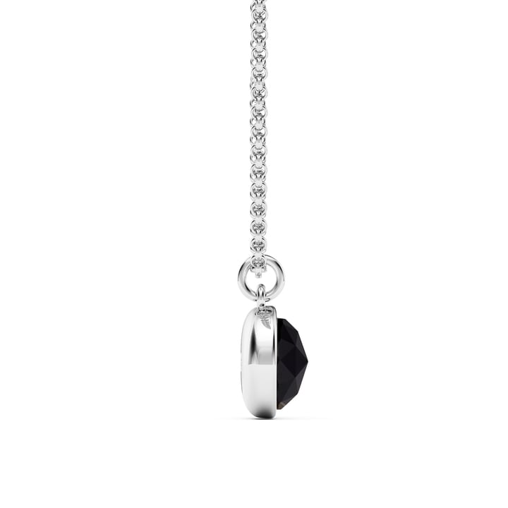 Round Rose Cut Black Onyx Pendant Rhodium Plated