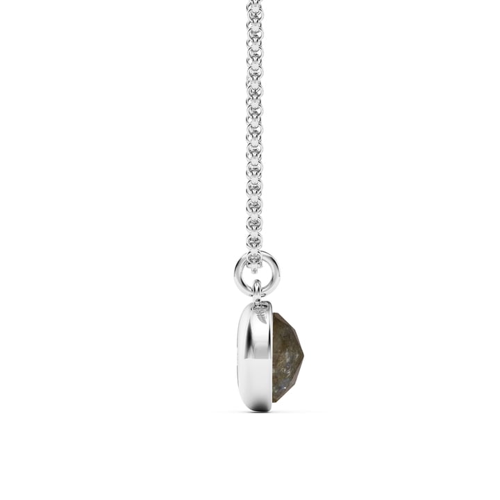 Round Rose Cut Grey Moonstone Pendant Rhodium Plated