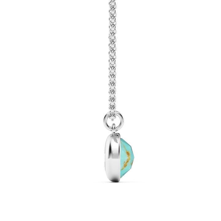 Round Rose Cut Turquoise Pendant Rhodium Plated