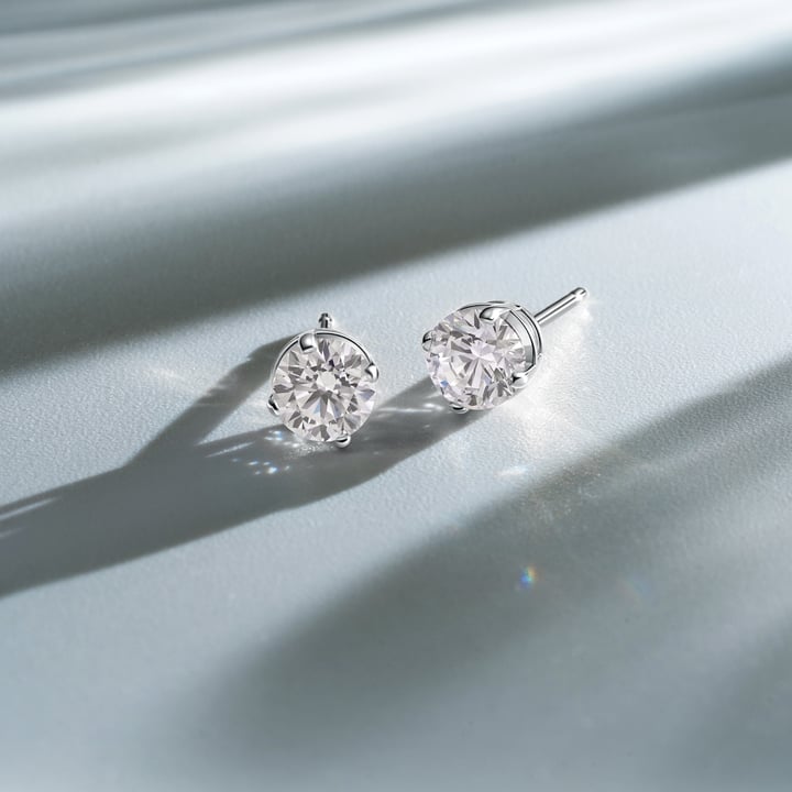 1.00 Carat D VVS+ IGI Certified Finest Lab Grown Diamond Stud Earrings Sterling Silver