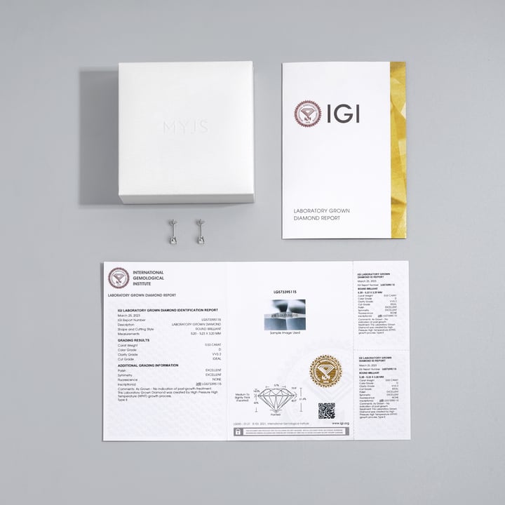 0.6 Carat DE VS+ IGI Certified Lab Grown Diamond Stud Earrings Sterling Silver