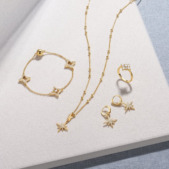 Polaris Star Ring with Clear Cubic Zirconia Gold Plated