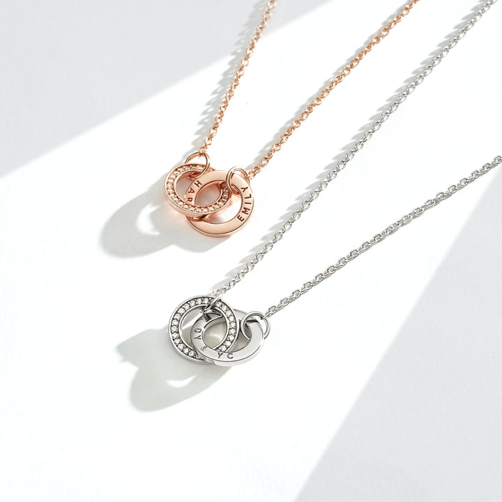 Personalised Interlocking Mini Double Brilliance Circles Necklace in Sterling Silver