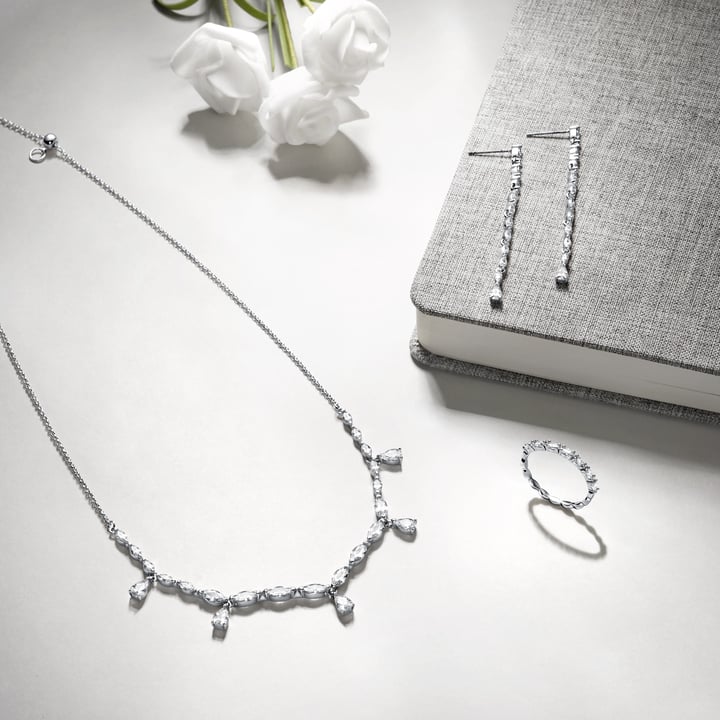 Louison Drop Earrings with Clear CZ Bridal Rhodium Plated