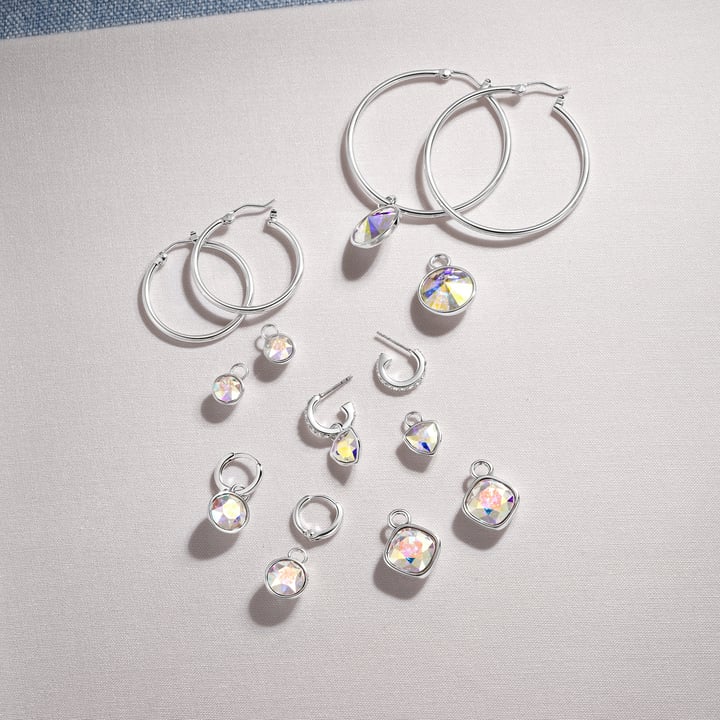 Trillion Mini Mix Charms with Crystal Aurore Boreale Swarovski Crystal Rhodium Plated