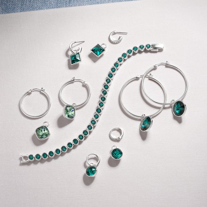 Tennis Bracelet with Emerald Swarovski Crystal Rhodium Plated