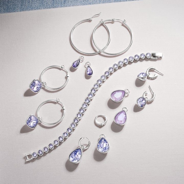 Raindrop Mix Charms with Swarovski Rhodium Plated Tanzanite