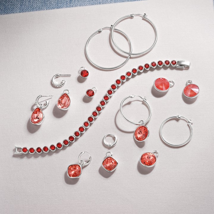 Tennis Bracelet with Scarlet Swarovski Crystal Rhodium Plated