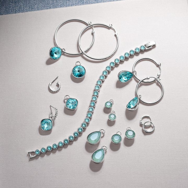 Tennis Bracelet with Light Turquoise Swarovski Crystal Rhodium Plated