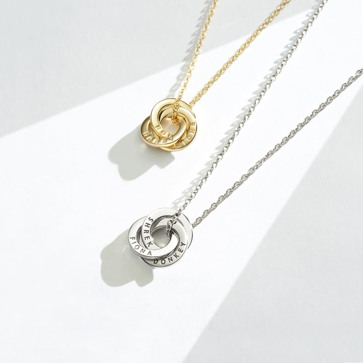 Personalised Mini Interlocking Triple Family Circles Necklace in Sterling Silver