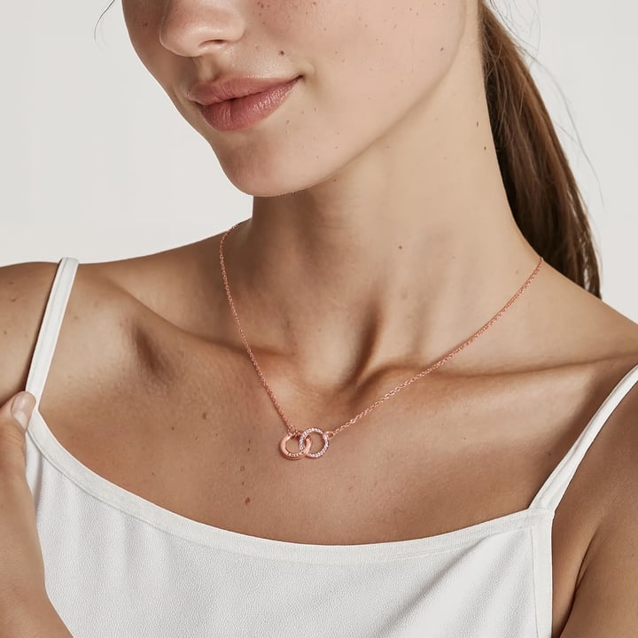 Personalised Interlocking Mini Double Brilliance Circles Necklace in Sterling Silver