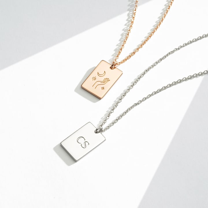 Personalised Rectangle Plate Necklace in Sterling Silver