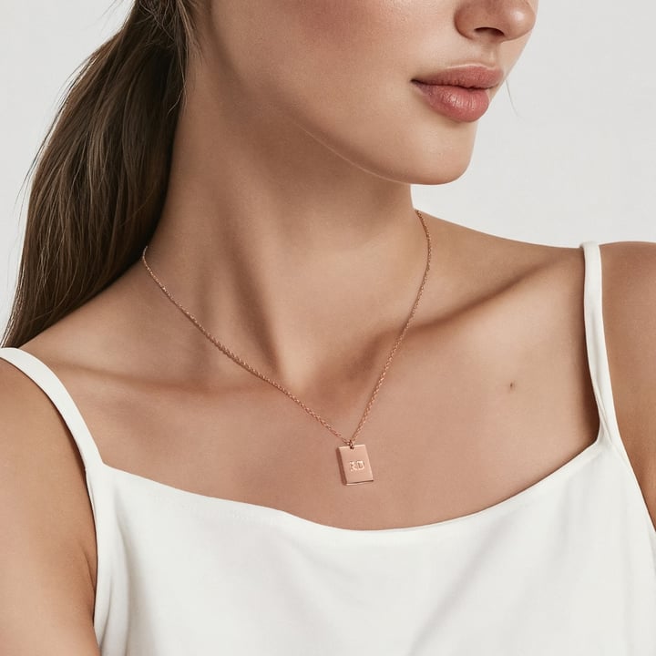 Personalised Rectangle Plate Necklace in Sterling Silver