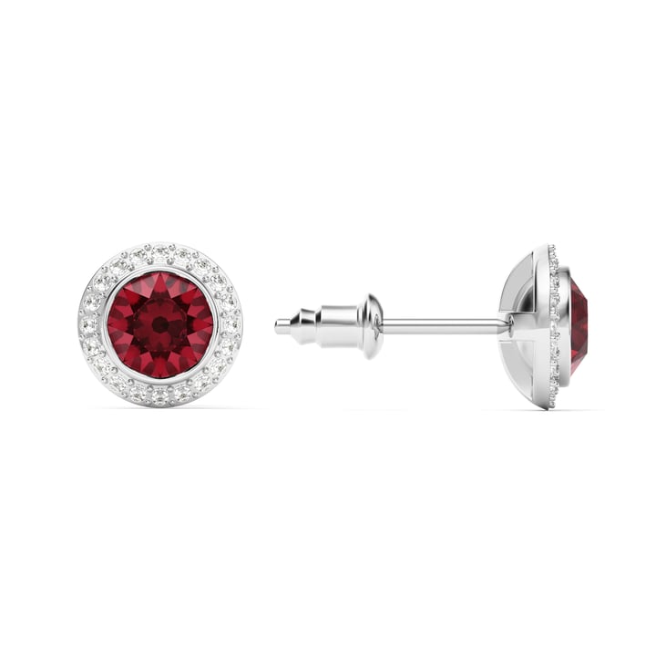 Angelic Stud Earrings Ruby Crystals Rhodium Plated