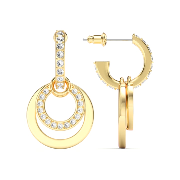 Circle Double Drop Earrings Clear Crystal Gold Plated
